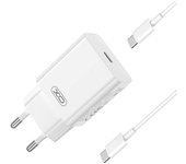 Xo cargador de carga rapida 20w - puerto tipo c - carga + del 50% en 30 minutos - proteccion de sobretensiones - color blanco