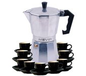 Muvip mv0605 cafetera de aluminio - capacidad 9 tazas - mango de baquelita termoresistente ergonomico - apta para placas electricas, vitroceramicas, gas e induccion - color aluminio