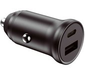 Ksix Cargador de coche , 20W, Carga rápida, Power Delivery, Multipuerto USB-C y USB-A + cable USB-C a USB-C, Negro