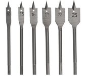 Brocas planas para madera Awtools, set 6 piezas modelo 10-25mm, uso en carpintería y bricolaje, acero resistente, precisión de corte, con estuche organizador