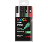 Posca pc-5m estuche de 4 marcadores de pintura - punta de bala 1.8-2.5mm - tinta base al agua - resistente a la luz - color surtido
