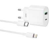 深圳市克劳福德科技有限公司 XO L81ATC Cargador de Corriente Tipo C y USB QC 3.0 20W + Cable Lightning - Carga Rapida - Salida con Proteccion Inteligente -