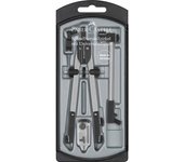 Faber-castell compas de ajuste rapido con alargadera - articulaciones en ambos brazos - accesorios de recambio - adaptador universal