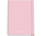 Dohe - Cuaderno A4 Cuadriculado - 100 Hojas Grosor 90 gr/m², Tamaño 22,8x30 cm, Tapa Dura, Cierre Anillas y Goma Elástica, Cuadrícula 5 mm, Material Escolar - SERENITY Rosa