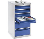 kaiserkraft Cajonera, H x A x P 900 x 500 x 500 mm, 4 cajones de 100 mm de altura, 2 cajones de 200 mm, cuerpo en gris luminoso, cajones en azul