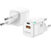 Aisens ASCH-30W2P004-W Cargador GaN de Pared 1xUSB Tipo-C/ 1xUSB/ 30W Blanco