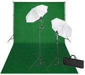 vidaXL Kit de Estudio Fotográfico 2 Focos + Fondo Verde + Paraguas