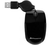 Phoenix Mini Ratón Óptico USB Retráctil 800DPI Negro