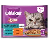 0.34 KG 4 sobres x 85 g Whiskas Duo Mar y Montaña Sobre en gelatina para gatos