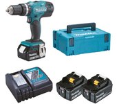 Taladro percutor sin cable makita dhp453rfe de 18 v y 2 baterías de 3ah