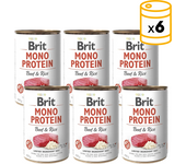 6 x 400 Gr Comida Húmeda MonoProtein para Perros con Ternera y Arroz Brit