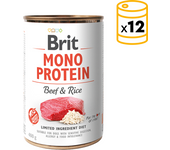 12 x 400 gr Comida Húmeda MonoProtein para Perros con Ternera y Arroz Brit
