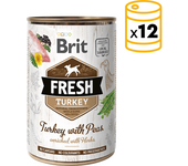 12 x 400 gr Comida Húmeda Fresh Turkey para Perros con Pavo y Guisantes Brit