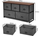 Costway Organizador con 5 Cajones con Estructura en Hierro para Dormitorio Armario Entrada Pasillo Negro y Gris Oscuro 100 x 30 x 53,5 cm