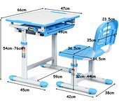 Costway Escritorio para Niños con Silla Mesa de Lectura para Infantil con Cajón Ángulo y Altura Ajustable Azul