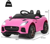 Costway Coche Jaguar Montable para Niños Vehículo de Batería Juguete Eléctrico con Mando Música Cuentos Marcha Adelante y Atrás Rosa