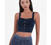 Deportivo Top Vaquero Mujer ajustado con almohadillas, push up y alta elasticidad