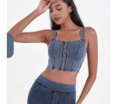 Deportivo Top Vaquero Mujer ajustado con almohadillas, push up y alta elasticidad