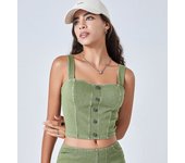 Deportivo Top Vaquero Mujer ajustado con almohadillas, push up y alta elasticidad