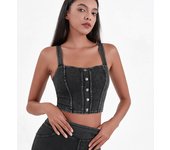 Deportivo Top Vaquero Mujer ajustado con almohadillas, push up y alta elasticidad