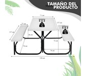 Costway Set de Mesa y Banco de Picnic Conjunto de Muebles para Exterior Estructura Metálica para Patio Piscina Jardín 137 x 150 x 72 cm
