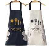 2 Pcs Waterproof Kitchen Apron Adjustable Cooking Apron with Wiped Hands Function BBQ Apron with 2 Pocket for Home Kitchen Restaurant Garden Couple Apron black white