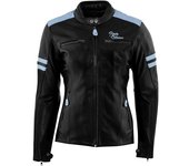Rusty Stitches Joyce Chaqueta de cuero de motocicleta para damas - Negro Azul (38)