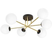Wonderlamp Plafón de techo elegante negro con 3 barras doradas y 6 esferas