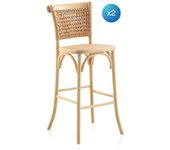 GEESE HOME Pack 2 taburetes madera de olmo con asiento y respaldo trenzado