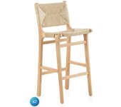 GEESE HOME Pack 2taburetes madera de hevea con asiento y respaldo trenzado