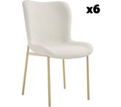 Tectake 6 sillas de comedor tejido bouclé 54 x 62 x 90 cm blanco/dorado