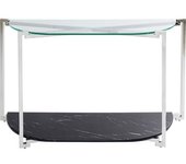 Kare Design Consola de metal plateado con tapa de mármol y cristal 140x40cm