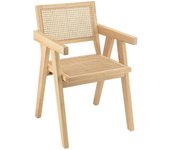 MACABANE Sillón de madera de hevea clara con respaldo y asiento de ratán