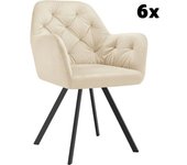 Tectake 6 sillas de comedor 360º con reposabrazos y de terciopelo, crema