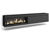 Skraut home Mueble tv efecto madera negro 237x35x45cm chimenea efecto fuego