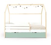 Alondra Cama-casita montessori 90x200 cm madera con cajones verde-menta