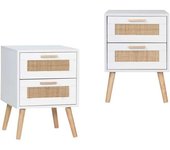 Klast Home Pack 2 mesitas de noche pb, melamina, ratán natural blanco 40 x56