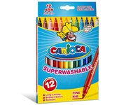 Carioca - Caja de rotuladores con tinta lavable, punta fina sintética, 12 unidades, multicolor