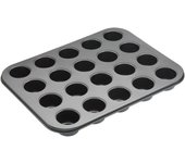 MasterClass Mini molde para magdalenas de 20 agujeros con base suelta y antiadherente sin PTFE, PFOA ni BPA en caja de regalo, robusto acero al carbono de 1 mm, 35 x 27 cm