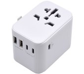 Ewent EW1470 Adaptador de Viaje Universal con 4 Enchufes de Pared + 5 Puertos USB Blanco