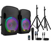 Audibax Party 212 Set 2 Altavoces LED Activo/Pasivo Bluetooth 12" 400W + Soportes + Cables + Micrófono