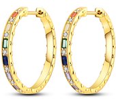 Pendientes de aro de circonio para mujer y niña, aretes de Color dorado, Luna y estrellas, joyería fina de plata 925