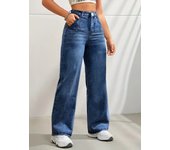 Women's solid color trendy element wide leg jeans