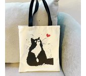 Large Capacity Women's Canvas Tote Cute Cartoon Cat Reusable Casual Double Shoulder Tote Shopping Bag Beach Shopping Bag
