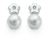 Pendientes Oro Blanco 9k forma flor 9 mm. perla combinada diamante 0.01ct.