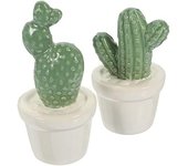 Figura de cactus de cerámica decorativa de porceverde estatua de cactus en maceta escultura coleccionable planta mesa centro de mesa para el hogar oficina 2 piezas