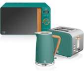 SWAN STRP1060GRENEU Nordic Set Desayuno, Hervidor Agua 1,7L, Tostadora  2 rebanadas, Microondas 20L Digital, Diseño, , Verde