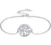 Bracelet Femme en Argent Sterling 925 Double Chaîne avec Chaîne Perles avec Zirconium pour Cadeaux Originaux Femmes - avec Boîte Cadeau argent-trèfle à quatre feuilles