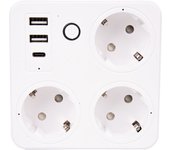Cofan Regleta inteligente WiFi | 3 tomas + 2 puertos USB + 1 puerto USB-C | Aplicación: Smart Life o Tuya | Con protección para niños | Compatible con Alexa y Google | Temporizador, programador de horarios, encendido cíclico o aleatorio