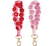 2 llaveros de macramé de tejido de margaritas, hechos a mano, cordón de muñeca, llavero de cuerda bohemia, soporte para teléfono para mujeres y niñas, Rosa rojo+púrpura